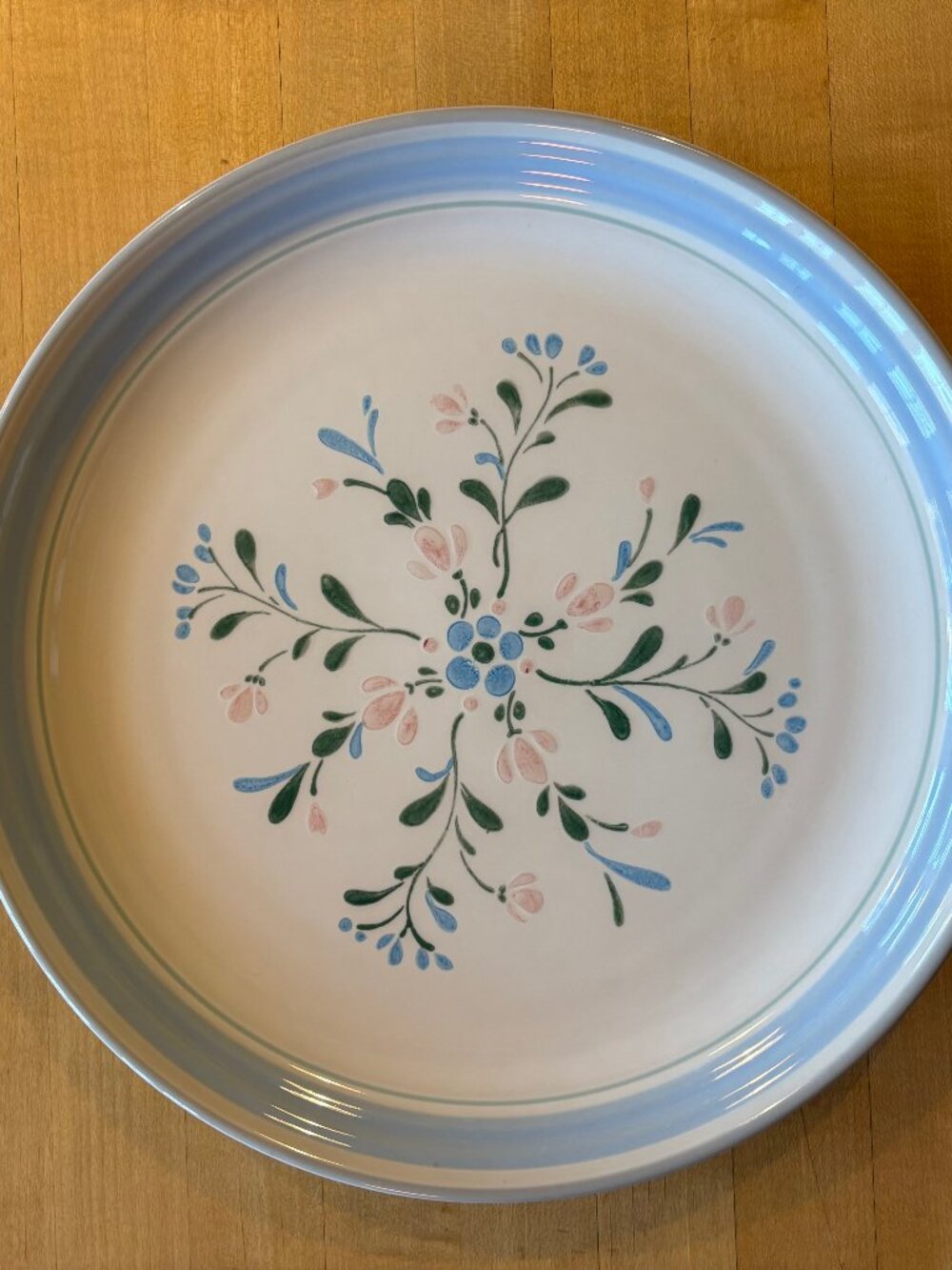 Fascino Stoneware Hand Floral Design 12” Large Plate White Pink Blue Cottagecore
